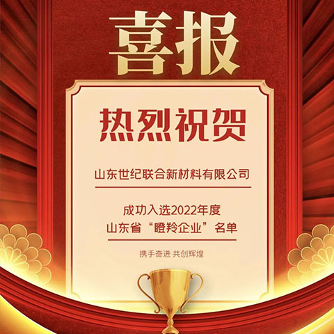 喜報(bào)！山東世紀(jì)聯(lián)合新材料科技有限公司 榮獲省級(jí)“瞪羚企業(yè)”稱號(hào)！